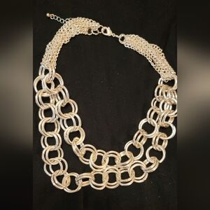 Silver-Tone Multi-Link Chain Statement Necklace — Bold Layered Circle Chain
